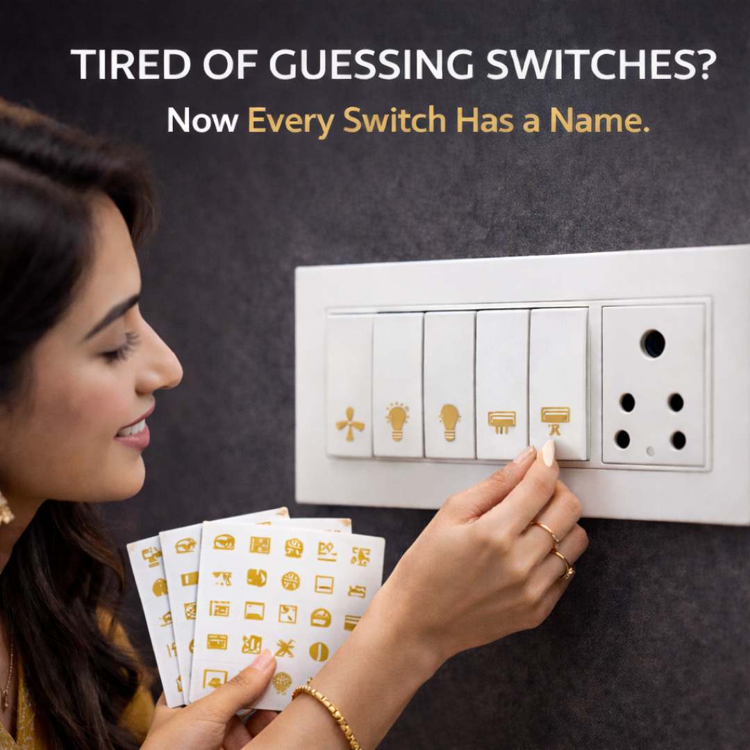 Premium DIY Golden Switchboard Stickers (200 Pcs | 52 Designs)