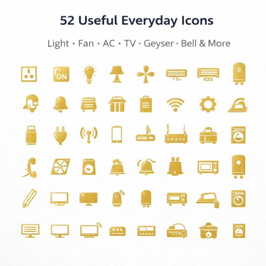 Premium DIY Golden Switchboard Stickers (200 Pcs | 52 Designs)