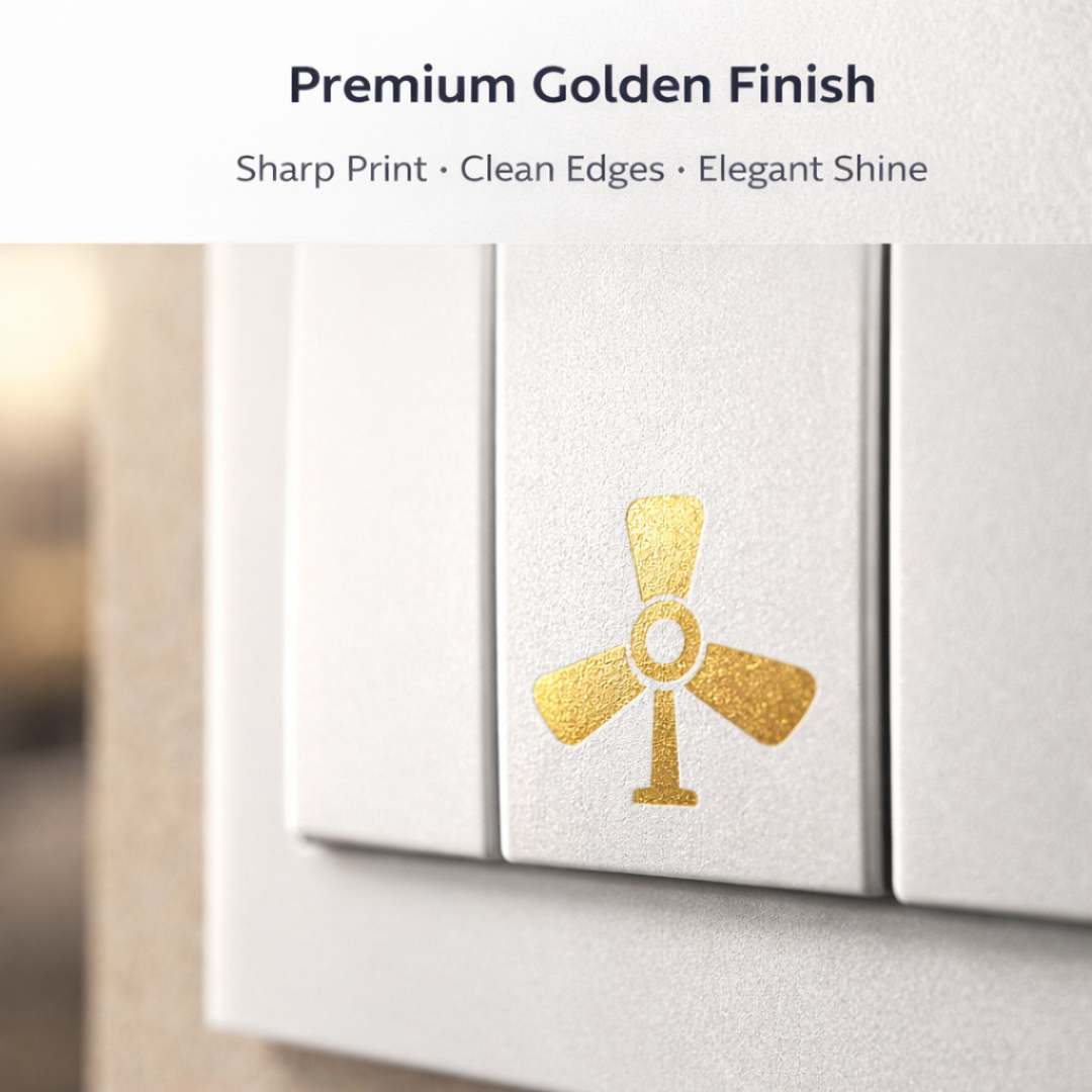 Premium DIY Golden Switchboard Stickers (200 Pcs | 52 Designs)